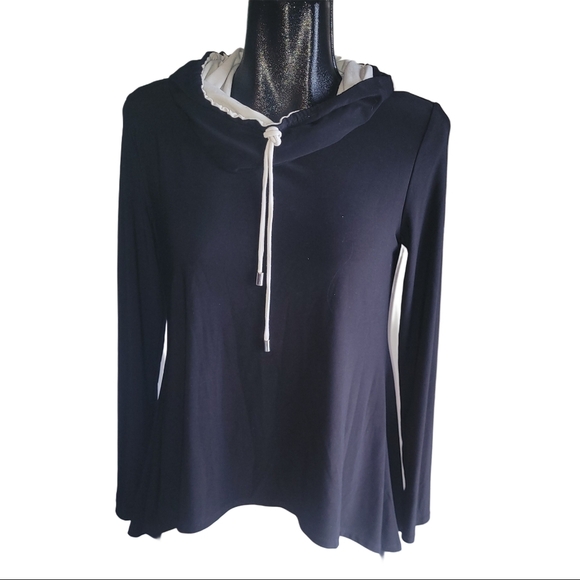 Joseph Ribkoff Black and Cream Colored Slouch Collar Top 8 - Picture 1 of 8